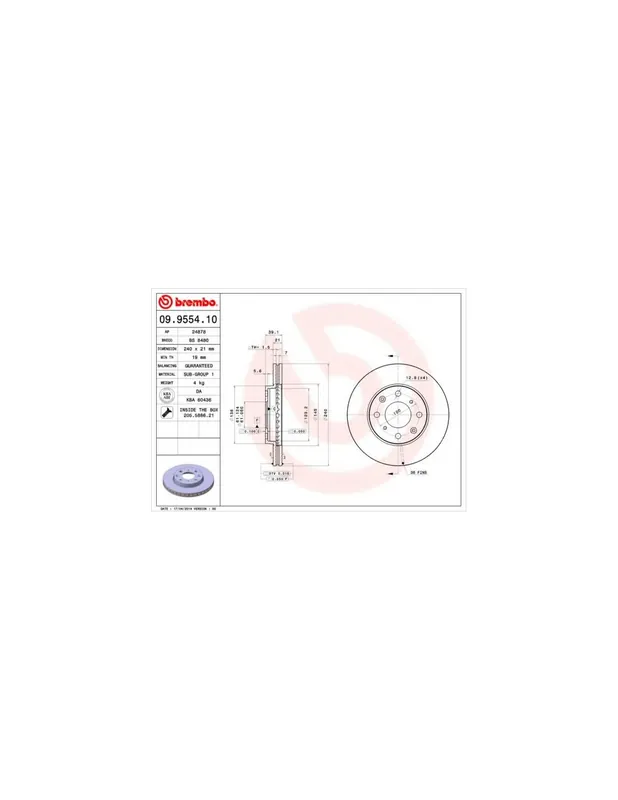Solo Por Tiempo Limitado DISCO DE FRENO 2 UNID. X CAJA 09.9554.10 BREMBO - HONDA FIT II (GD) - Eje delantero