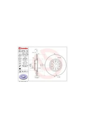 Última Versión DISCO DE FRENO 2 UNID. X CAJA 09.9772.10 BREMBO - VW SHARAN (7N1, 7N2) - Eje delantero
