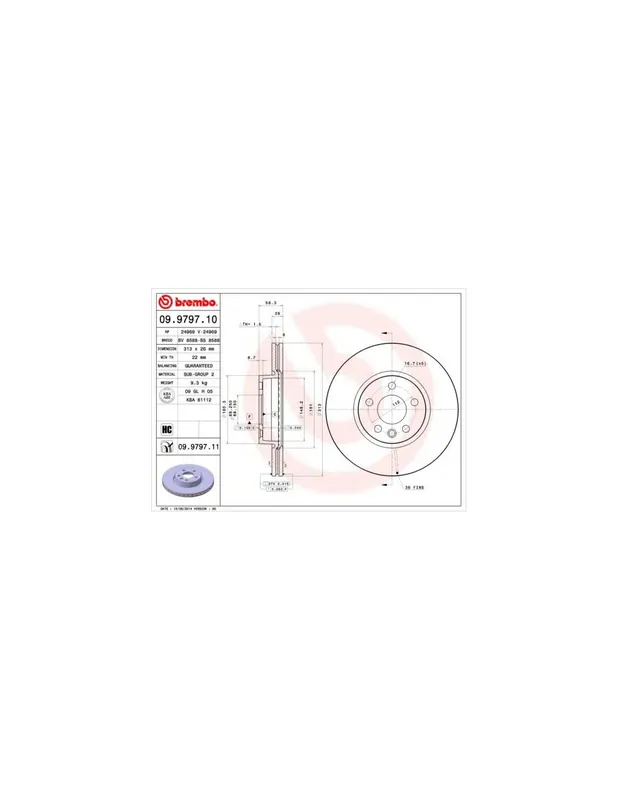 Venta Final DISCO DE FRENO 2 UNID. X CAJA 09.9797.10 BREMBO - FORD GALAXY (WGR) - Eje delantero