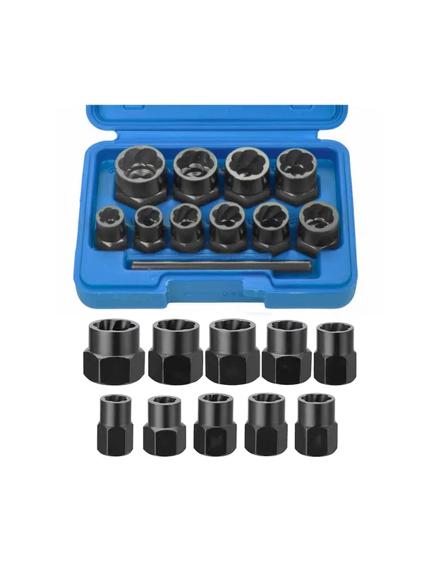 Precio De Oferta Juego de vasos para quitar tuercas y tornillos dañados, redondos, oxidados y tornillos antirrobo (Vasos Twist), 11 piezas