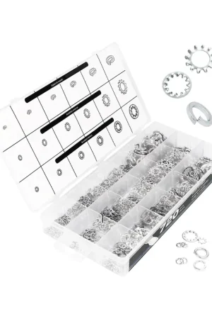 Stock Limitado Surtido de arandelas grower (arandelas resorte) y arandelas de seguridad dentadas internas y externas, 720 piezas