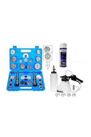 Oferta Flash KIT HERRAMIENTAS PARA FRENOS: REPOSICIONADOR PISTONES DE FRENOS 24+5 PIEZAS + SANGRADOR DE FRENOS + SPRAY LIMPIAFRENOS