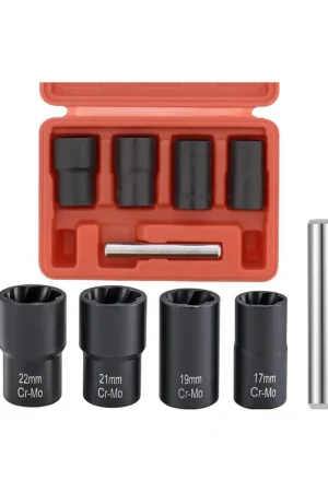 Juego de vasos para quitar tuercas y tornillos dañados y tornillos antirrobo ( Vasos Twist ) 17, 19, 21 y 22 mm, 5 piezas Precio Reducido