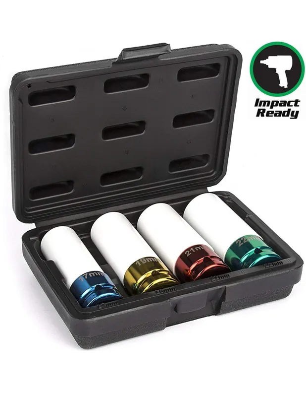 JUEGO 4 Vasos de impacto 1/2" PARA LLANTAS DE ALUMINIO CROMO MOLIBDENO Envío Internacional
