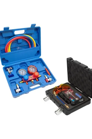 Original Kit de comprobación de aire acondicionado con manometros R410A, R22, R134A, R404A + detector de fugas de aire acondicionado