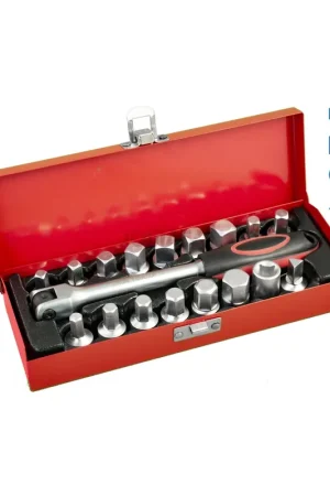 Juego de 18 vasos para tornillos de carter del aceite o tapones de carter Puntas cuadradas macho, triangulo y hexagonal. 3/8 Más Vendido