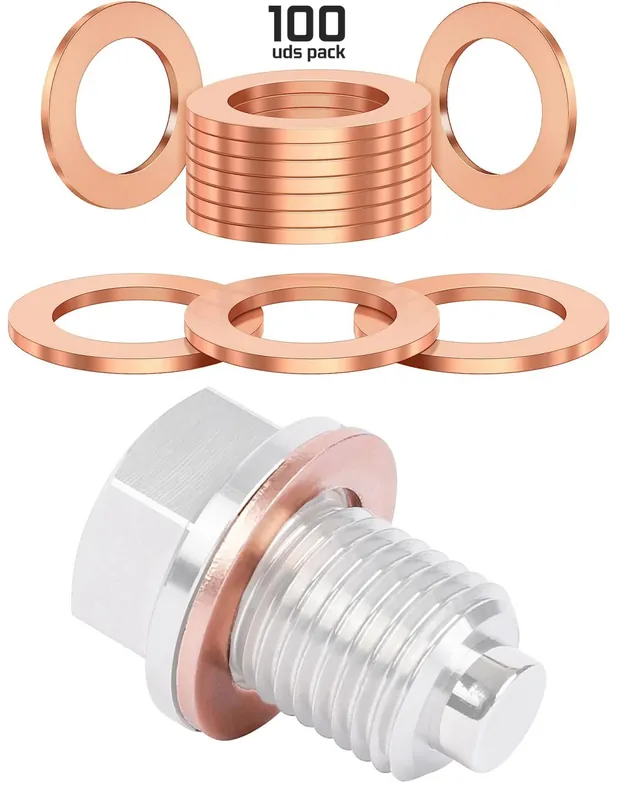 Alta Calidad Juego de ARANDELAS de cobre para tapon de carter de 10mm de diametro, 100 unidades