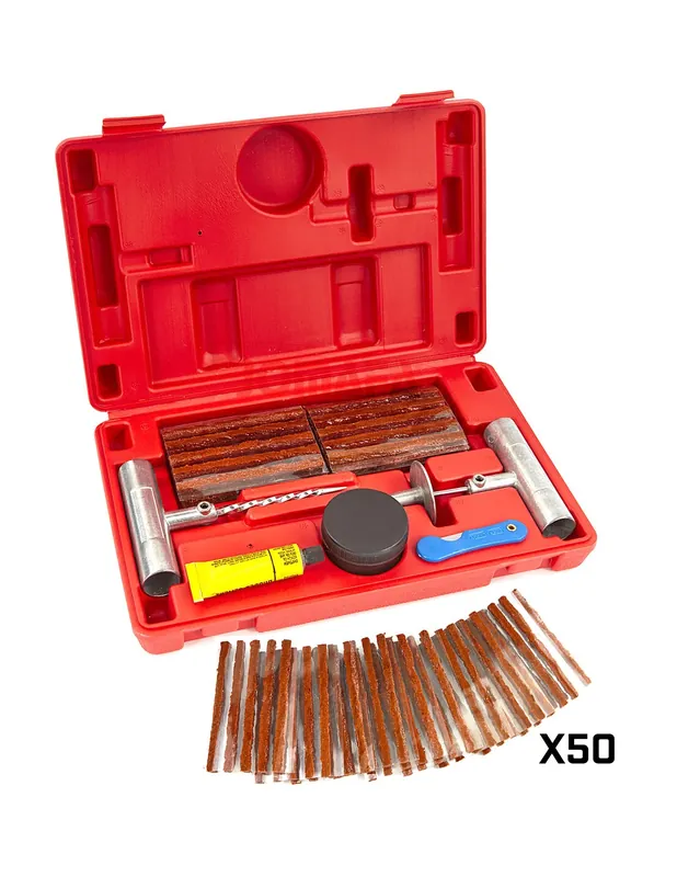 Compra Ahora Juego de herramientas para reparar pinchazos en ruedas con 50 mechas, 57 piezas