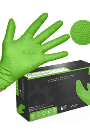 Directo De Fábrica Guantes de Nitrilo DIAMANTADOS GRIP Super resistentes Reutilizables VERDE 8 micras / 9´9 gramos, pack de 50