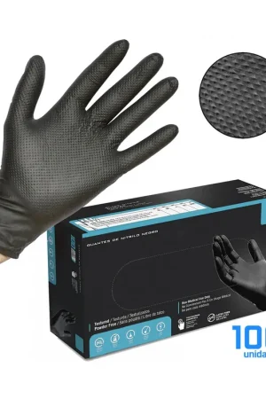 Alta Calidad Guantes de Nitrilo DIAMANTADOS GRIP Super resistentes Reutilizables NEGROS 7 micras / 8´5 gramos, pack de 100