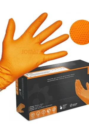 Guantes de Nitrilo DIAMANTADOS GRIP Super resistentes Reutilizables NARANJAS 8 micras / 9´9 gramos, pack de 50 Exclusivo