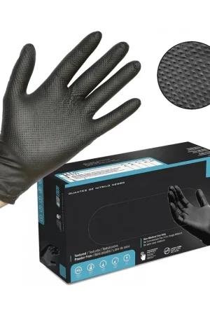 Garantía De Devolución De Dinero Guantes de Nitrilo DIAMANTADOS GRIP Super resistentes Reutilizables NEGROS 8 micras / 9´9 gramos, pack de 50