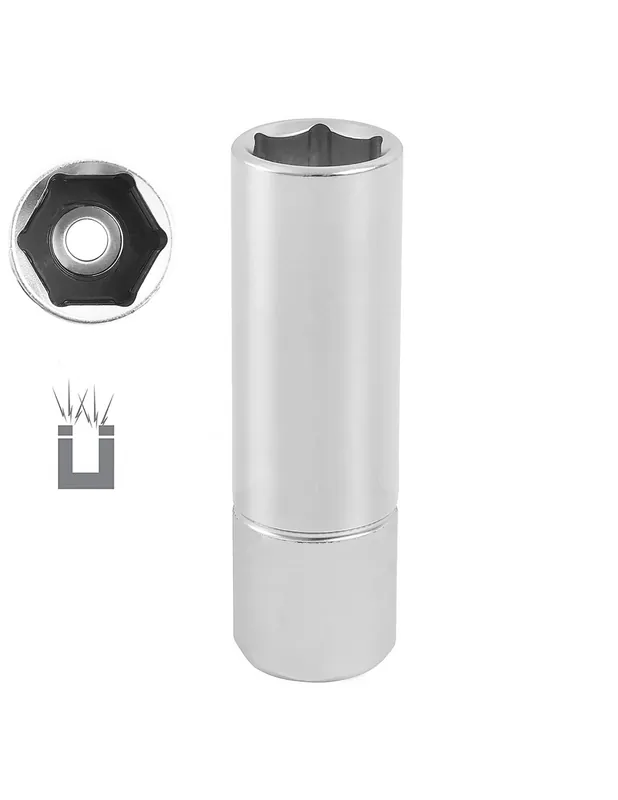 Mejor Calidad Llave de vaso 1/2" para bujia 6 caras, 16 mm con goma