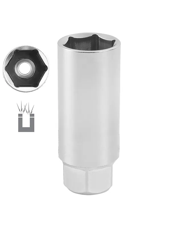 Marca Reconocida Llave de vaso 1/2" para bujia 6 caras, 21 mm con goma e iman