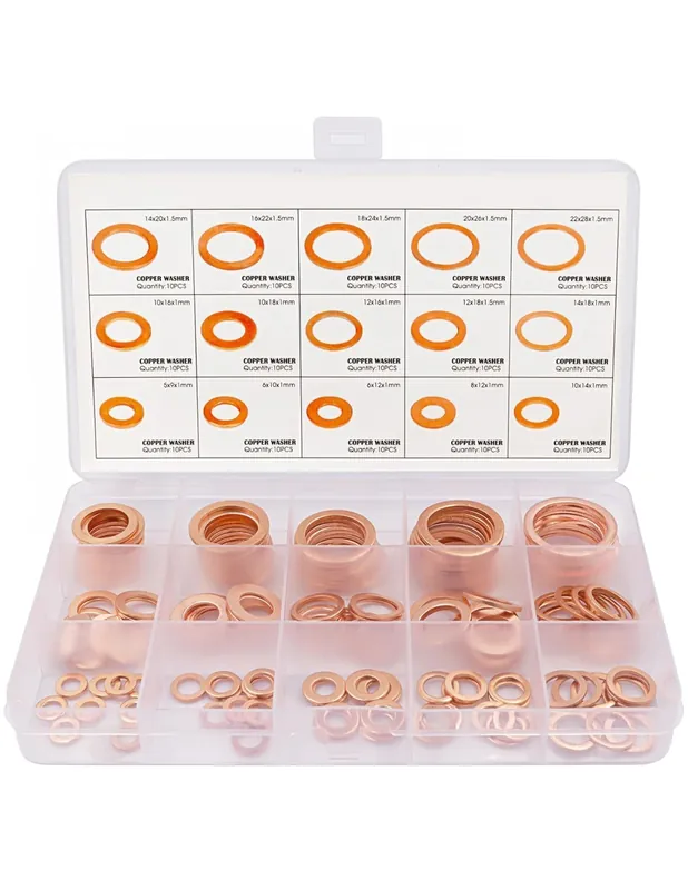 Precio De Fábrica Surtido de arandelas de cobre para tornillo de carter M5 a M22, 150 piezas