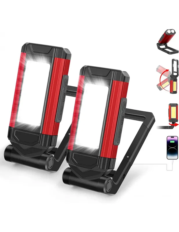 Juego de 2 Lamparas Linternas de Taller LED recargable USB Base giratoriaM POWERBANK y resistencia al agua IP43| 2200mAh, 500Lm Stock Limitado