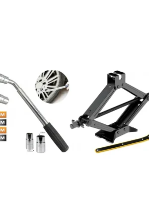 Garantía De Devolución De Dinero Llave extensible para ruedas de coche y Gato para levantar coche. Pack de emergencia carretera
