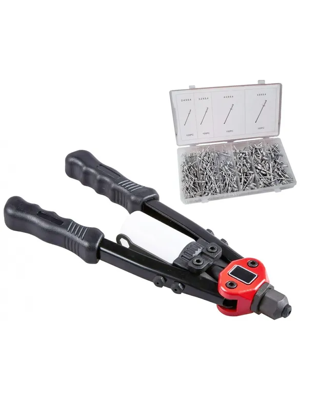 REMACHADORA MANUAL DE BRAZO LARGO 280 MM + SURTIDO DE 400 REMACHES CIEGOS DE ALUMINIO PARA REMACHADORA 2.4 A 4.8 mm Descuento